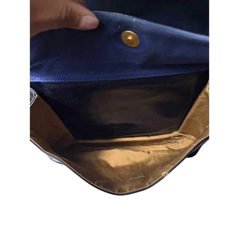 Lanvin Vintage Leather Satchel Bag Chain Detail‎ Navy Blue Medium